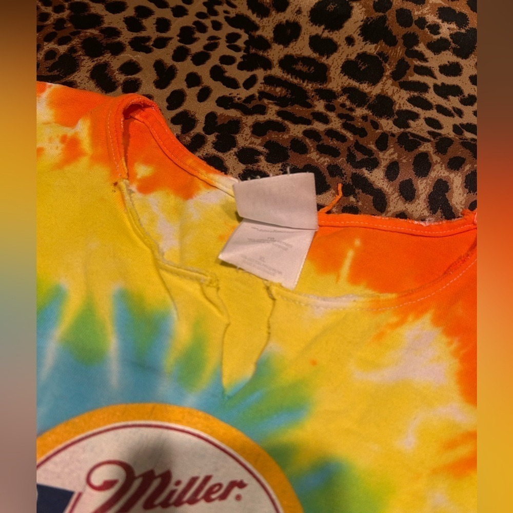 Vintage Miller Lite Tie Dye T Shirt *Cut Neckline* - Picture 6 of 7